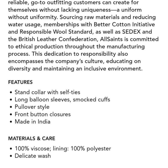 Allsaints Lara Kuroyuri Floral Long Sleeve Ruffled Blouse Quiet Luxury Size 2 - Picture 11 of 11